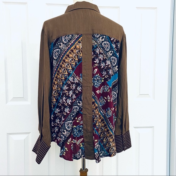 Oddy Mixed Prints Floral Paisley Western Button Down Shirt Womens Sz M Boho - Picture 6 of 9